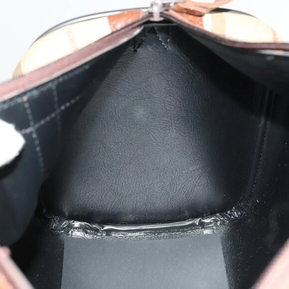 Burberrys Nova Check Boston Bag Canvas Beige Gold Auth - Picture 13 of 16